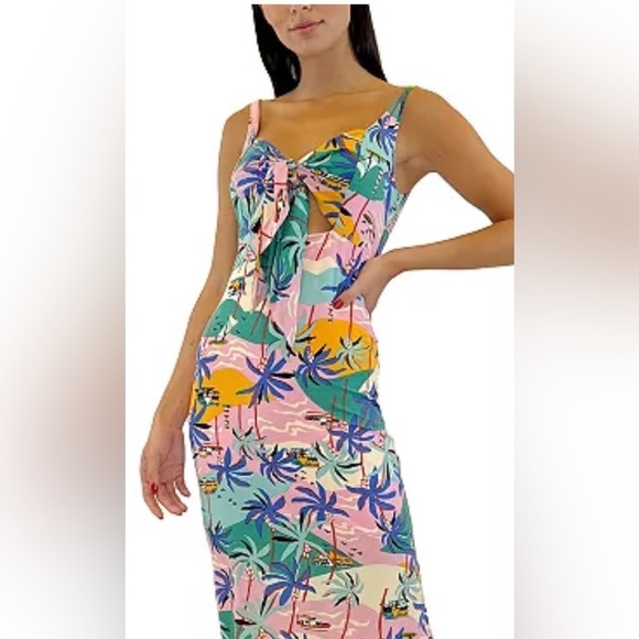 SAM EDELMAN Women's pink palm print Cutout Tie-Front Midi Dress size 4 new - Picture 2 of 2